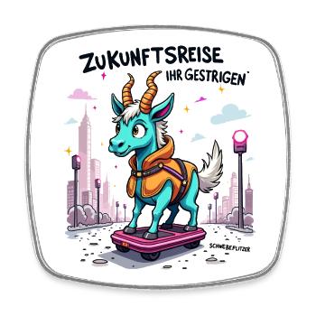 Ziegen-Rollbrett-Flitzer - Viereckiger Kühlschrankmagnet - Weiß - Vorne