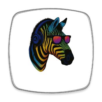 Cool Zebra 90s Sunglasses Headphones Music - Square fridge magnet - white - Front
