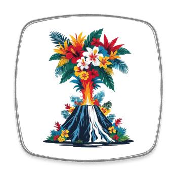 Volcanic eruption with flowers colorful - Square fridge magnet - white - Front
