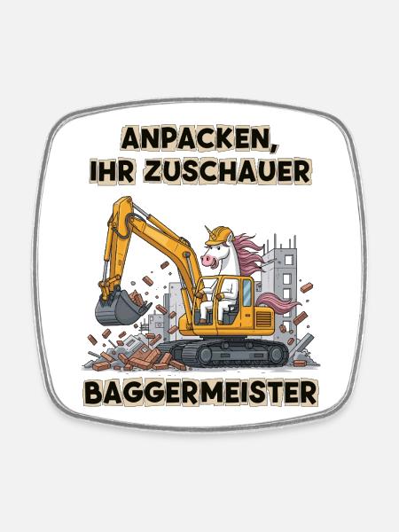 Einhorn Baggermeister - Viereckiger Kühlschrankmagnet - Weiß