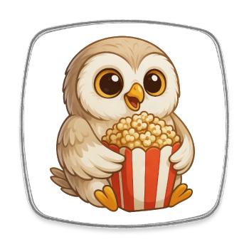 Süße Schneeeule im Kino mit Popcorn Filmfans - Viereckiger Kühlschrankmagnet - Weiß - Vorne