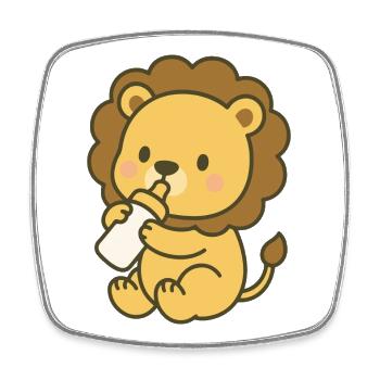 Milk King Cub - Lion Baby with Bottle - Square fridge magnet - white - Front