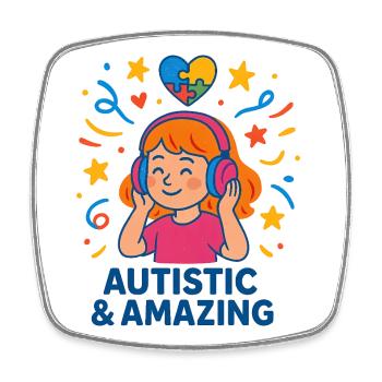 Autistic & Amazing Girls Kids Gift Quote - Square fridge magnet - white - Front