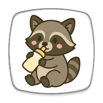 Bottle time with raccoons - Square fridge magnet - white - Front