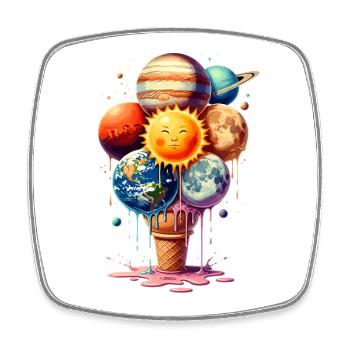 Cream Planet Waffle Système solaire de crème glacée - Magnet carré - blanc - Devant