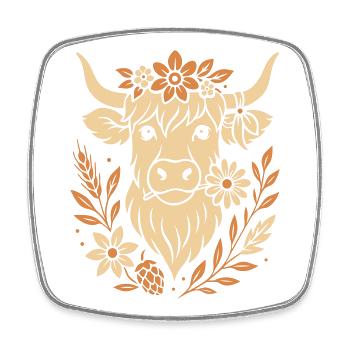 Highland Cow - Highland Rind mit Blume - Viereckiger Kühlschrankmagnet - Weiß - Vorne