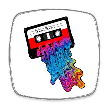 90er Kassetten Tape mit Bunten Farbauslauf - Viereckiger Kühlschrankmagnet - Weiß - Vorne