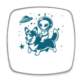 Alien et Corgi Love - Magnet carré - blanc - Devant