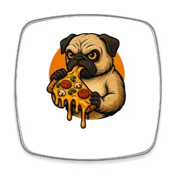 Lustiger Mops mit Pizza Italienisches Essen  - Viereckiger Kühlschrankmagnet - Weiß - Vorne