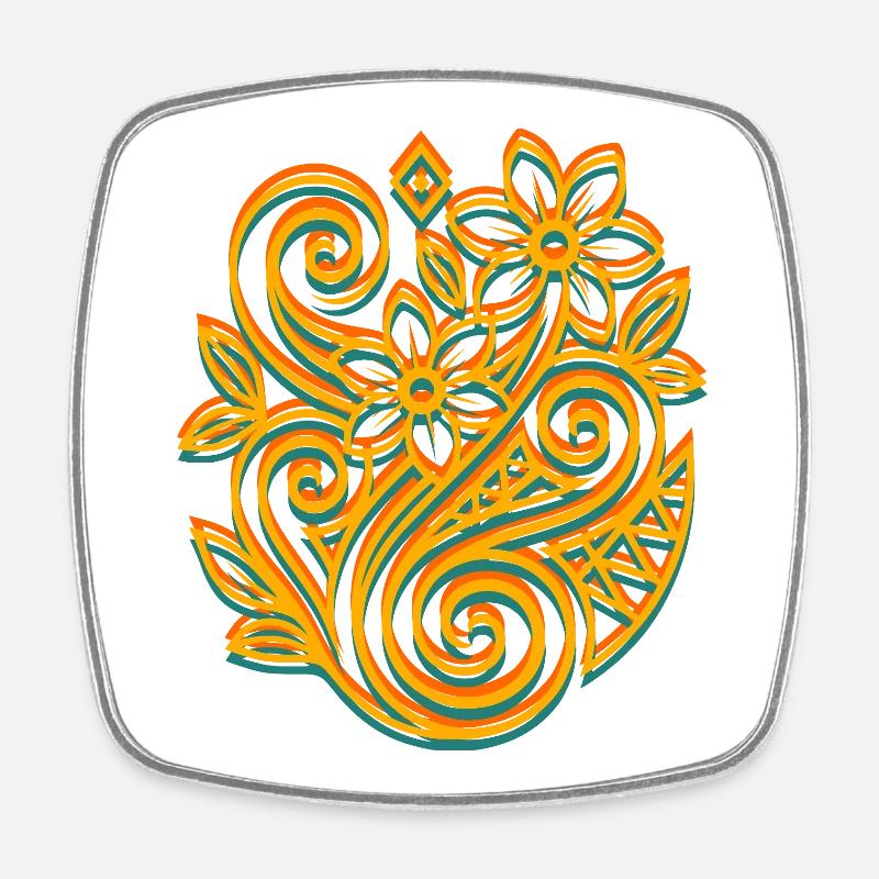 Kirituhi Style – Tribal floral pattern in retro look - Square fridge magnet - white