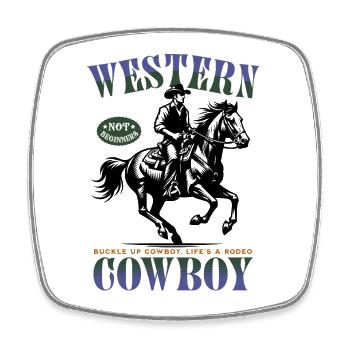 Western Cowboy – Buckle Up, Not for Beginners - Viereckiger Kühlschrankmagnet - Weiß - Vorne