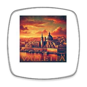 Retro Malta Valletta Hafenstadt Sonnenuntergang - Viereckiger Kühlschrankmagnet - Weiß - Vorne