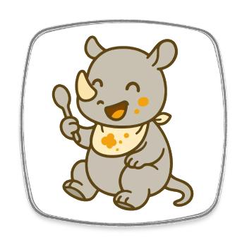 Nourrir avec le bébé rhinocéros – Doux et sauvage - Magnet carré - blanc - Devant
