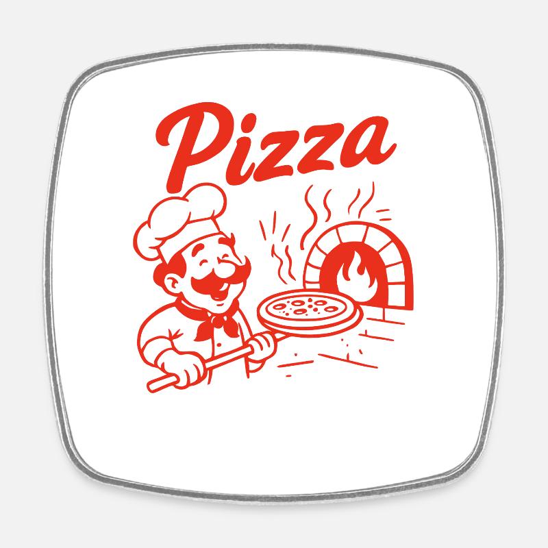 Pizzabäcker Retro Design - Viereckiger Kühlschrankmagnet - Weiß