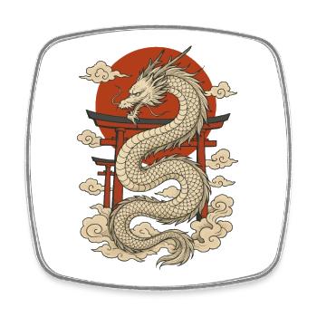 Japanischer Drache mit Torii und roter Sonne - Viereckiger Kühlschrankmagnet - Weiß - Vorne