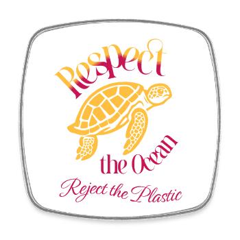 Respect the Ocean – Say No to Plastic - Viereckiger Kühlschrankmagnet - Weiß - Vorne