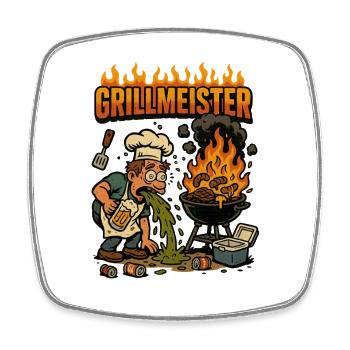 Grillmeister Grill Grillkönig Grillzange - Viereckiger Kühlschrankmagnet - Weiß - Vorne