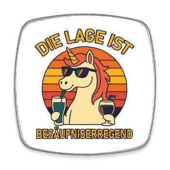 Die Lage ist besäufniserregend Retro Einhorn Spaß - Viereckiger Kühlschrankmagnet - Weiß - Vorne