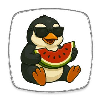 Cute Penguin with Melon Fruits Summer Cartoon - Square fridge magnet - white - Front