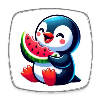 Cute Penguin Melon Watermelon Summer Cartoon - Square fridge magnet - white - Front