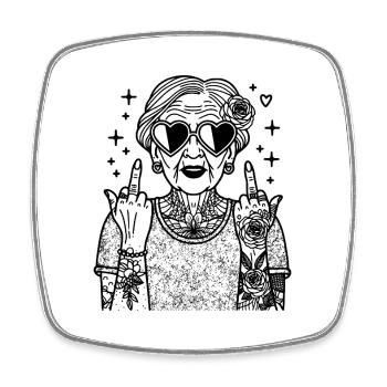 Cool Grandma – Retro Clipart with Sunglasses - Square fridge magnet - white - Front