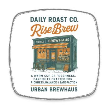 Rise & Brew Urbanes Kaffeehaus-Design - Viereckiger Kühlschrankmagnet - Weiß - Vorne