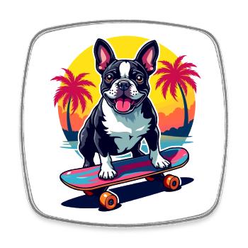Skater Bulldogge - Viereckiger Kühlschrankmagnet - Weiß - Vorne