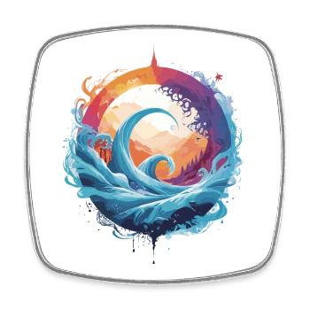 Dynamic wave and moon circle - Square fridge magnet - white - Front