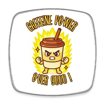 CAFFEINE POWER OVER 9000 ! - Humour manga kawaii - Magnet carré - blanc - Devant