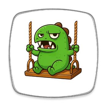 Dino T-Rex Swing Fun Drôle Fantaisiste - Magnet carré - blanc - Devant