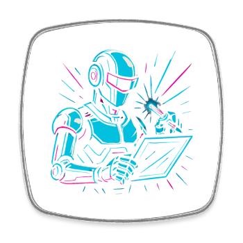 Roboter mit Laptop & Stift - Viereckiger Kühlschrankmagnet - Weiß - Vorne