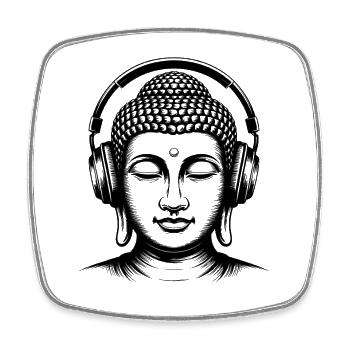 Buddha mit Kopfhörern Achtsamkeit Musik Boho Zen - Viereckiger Kühlschrankmagnet - Weiß - Vorne