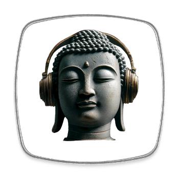 Buddha mit Kopfhörern Achtsamkeit Musik Boho Zen - Viereckiger Kühlschrankmagnet - Weiß - Vorne