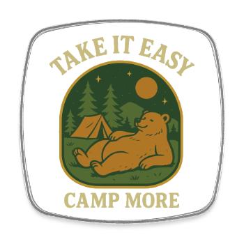Gemütliches Bärenmotiv für Camping - Viereckiger Kühlschrankmagnet - Weiß - Vorne
