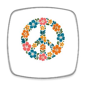 Peace Zeichen mit Blumen | Hippie Retro Stil - Viereckiger Kühlschrankmagnet - Weiß - Vorne
