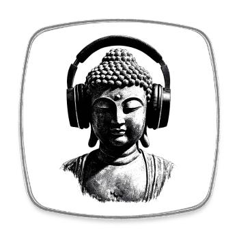 Buddha mit Kopfhörern Achtsamkeit Musik Boho Zen - Viereckiger Kühlschrankmagnet - Weiß - Vorne