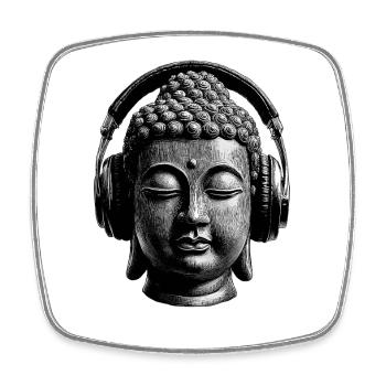 Buddha mit Kopfhörern Achtsamkeit Musik Boho Zen - Viereckiger Kühlschrankmagnet - Weiß - Vorne