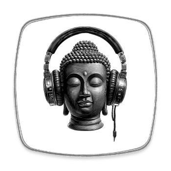 Buddha mit Kopfhörern Achtsamkeit Musik Boho Zen - Viereckiger Kühlschrankmagnet - Weiß - Vorne