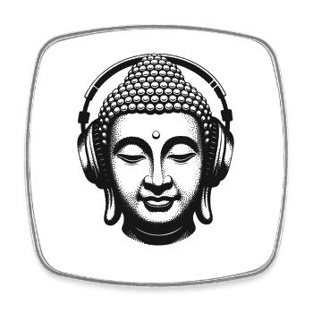 Buddha mit Kopfhörern Achtsamkeit Musik Boho Zen - Viereckiger Kühlschrankmagnet - Weiß - Vorne