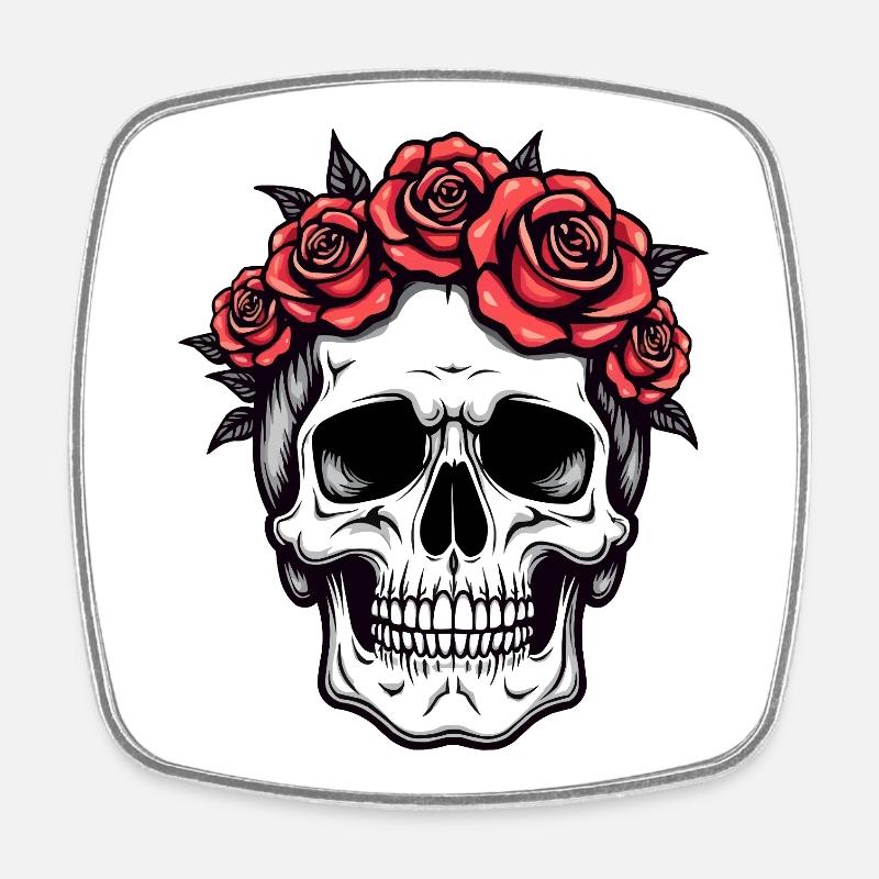 Crâne Couronne Rose - Magnet carré - blanc