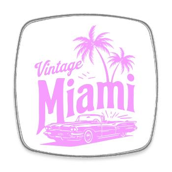 Vintage Miami Pink Palm Trees & Classic Car Design - Square fridge magnet - white - Front