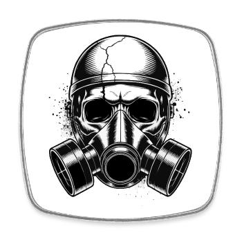 Gas Mask Skull – Skull with Gas Mask - Square fridge magnet - white - Front