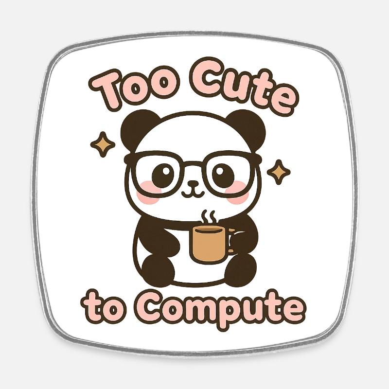 Panda mignon avec des verres et une tasse à café - Magnet carré - blanc