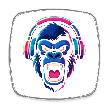 Neon Gorilla mit Kopfhörern - Viereckiger Kühlschrankmagnet - Weiß - Vorne