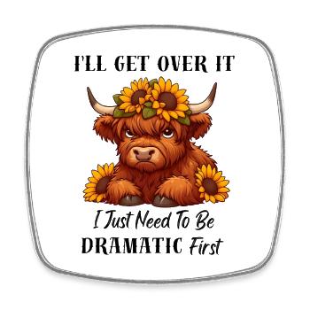 Ich muss erst einmal dramatisch sein, Highland Cow - Viereckiger Kühlschrankmagnet - Weiß - Vorne