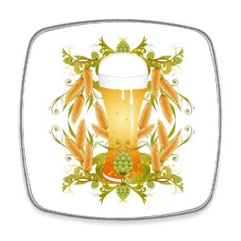 Verre à bière avec du houblon et du malt – motif traditionnel - Magnet carré - blanc - Devant