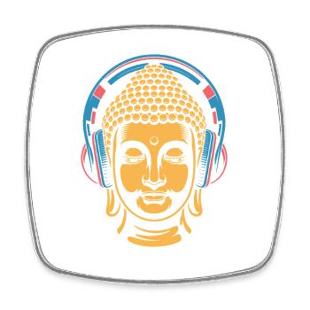 Buddha mit Kopfhörern Achtsamkeit Musik Boho Zen - Viereckiger Kühlschrankmagnet - Weiß - Vorne