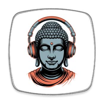 Buddha mit Kopfhörern Achtsamkeit Musik Boho Zen - Viereckiger Kühlschrankmagnet - Weiß - Vorne