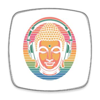 Buddha mit Kopfhörern Achtsamkeit Musik Boho Zen - Viereckiger Kühlschrankmagnet - Weiß - Vorne