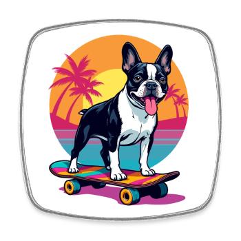 Skater Bulldogge - Viereckiger Kühlschrankmagnet - Weiß - Vorne